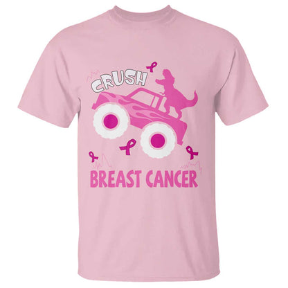 Crush Breast Cancer Support T Shirt Pink Ribbon Monster Truck Dinosaur
