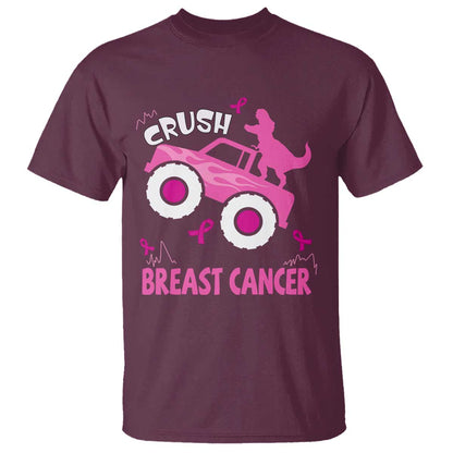 Crush Breast Cancer Support T Shirt Pink Ribbon Monster Truck Dinosaur