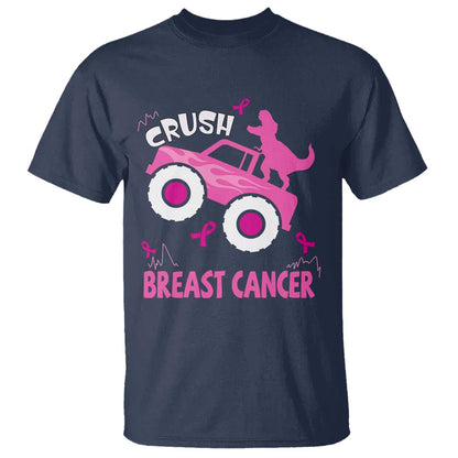 Crush Breast Cancer Support T Shirt Pink Ribbon Monster Truck Dinosaur