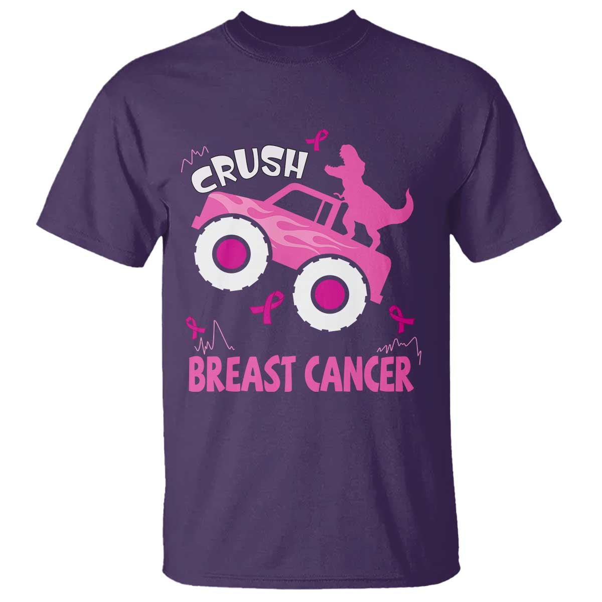Crush Breast Cancer Support T Shirt Pink Ribbon Monster Truck Dinosaur