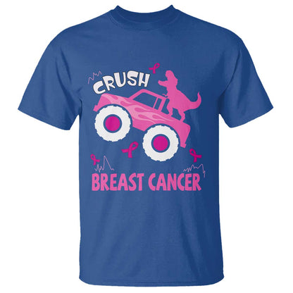 Crush Breast Cancer Support T Shirt Pink Ribbon Monster Truck Dinosaur