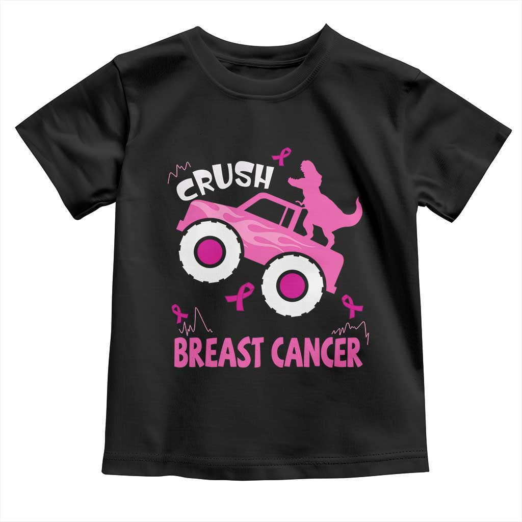 Crush Breast Cancer Support Toddler T Shirt Pink Ribbon Monster Truck Dinosaur