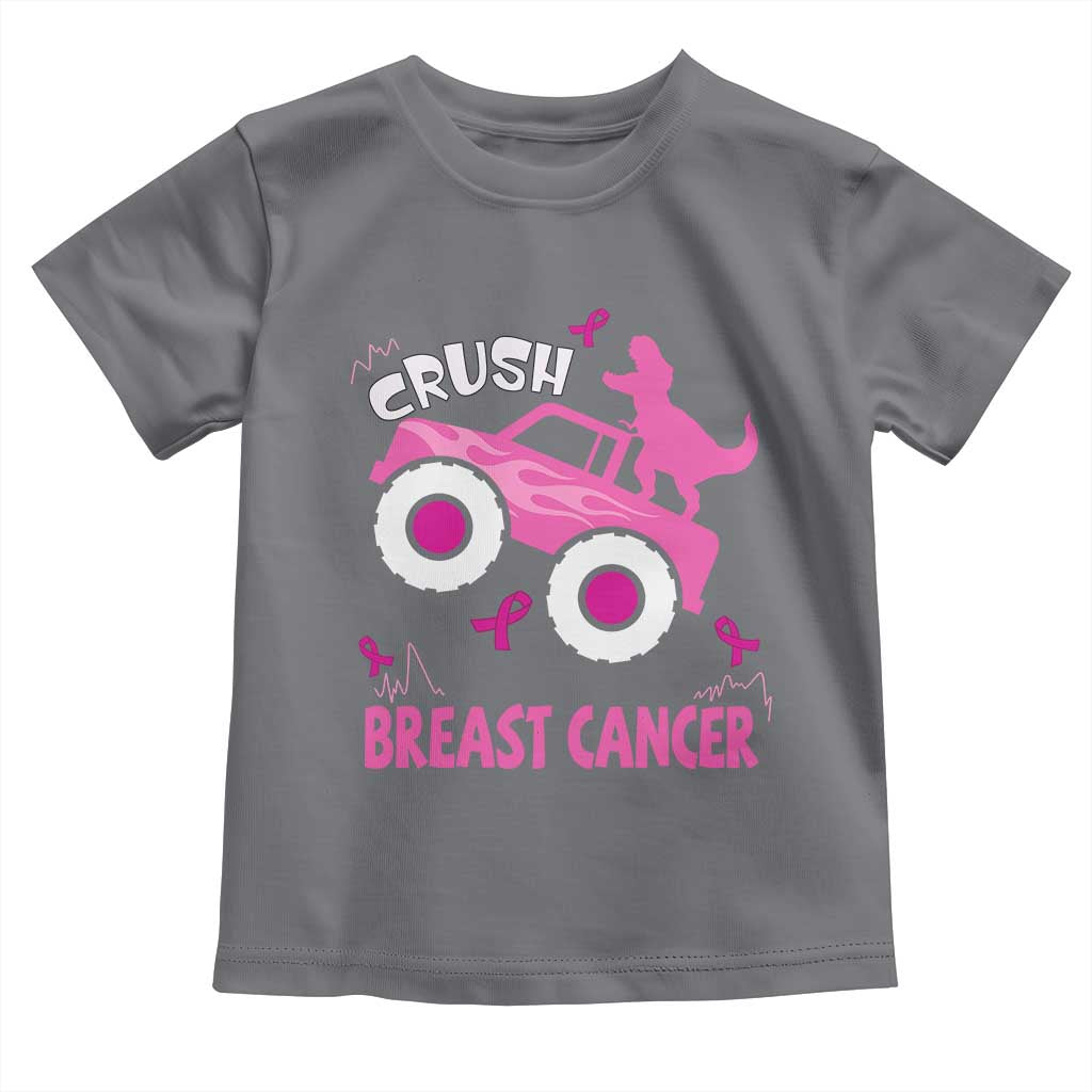 Crush Breast Cancer Support Toddler T Shirt Pink Ribbon Monster Truck Dinosaur