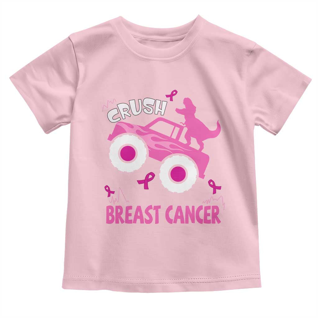 Crush Breast Cancer Support Toddler T Shirt Pink Ribbon Monster Truck Dinosaur