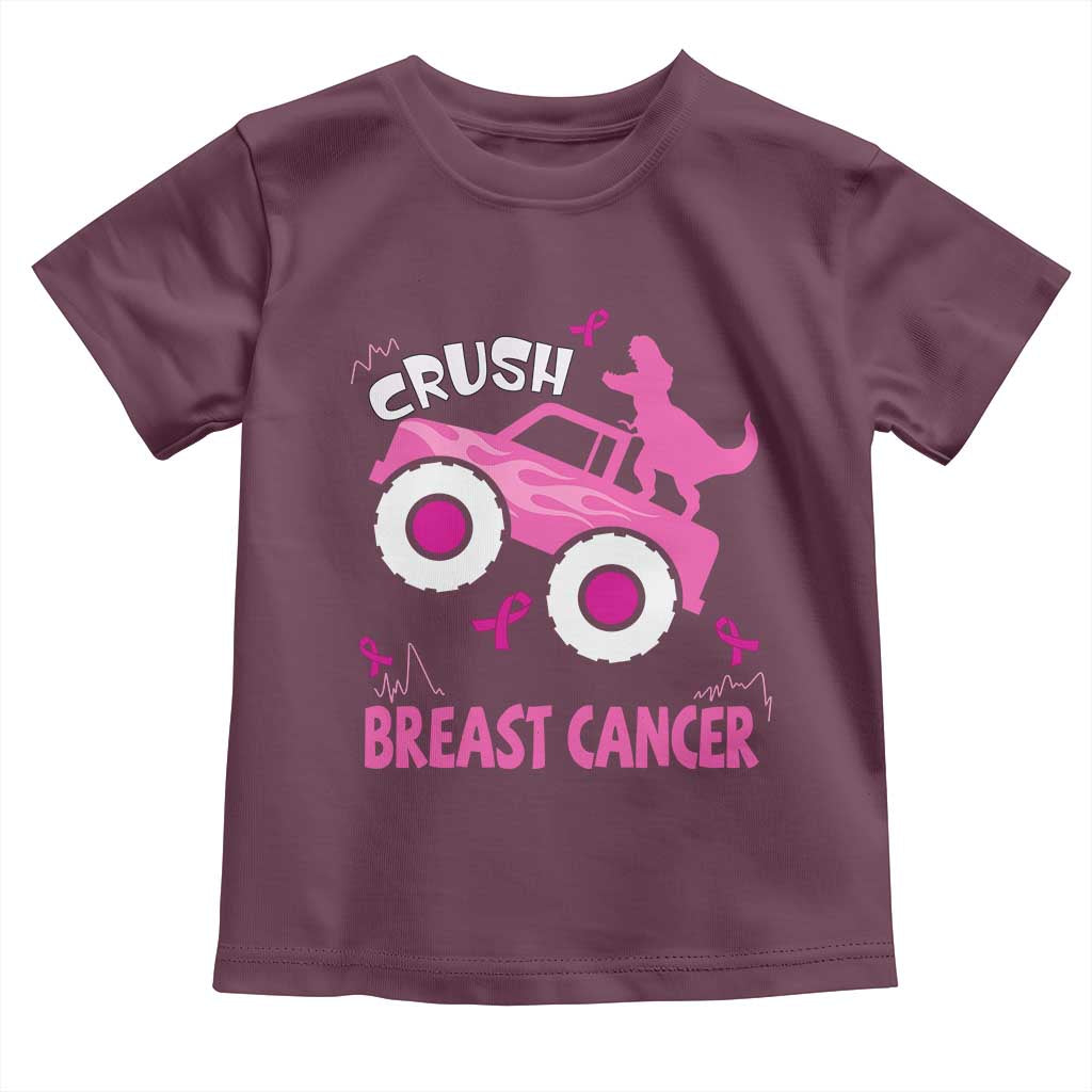 Crush Breast Cancer Support Toddler T Shirt Pink Ribbon Monster Truck Dinosaur