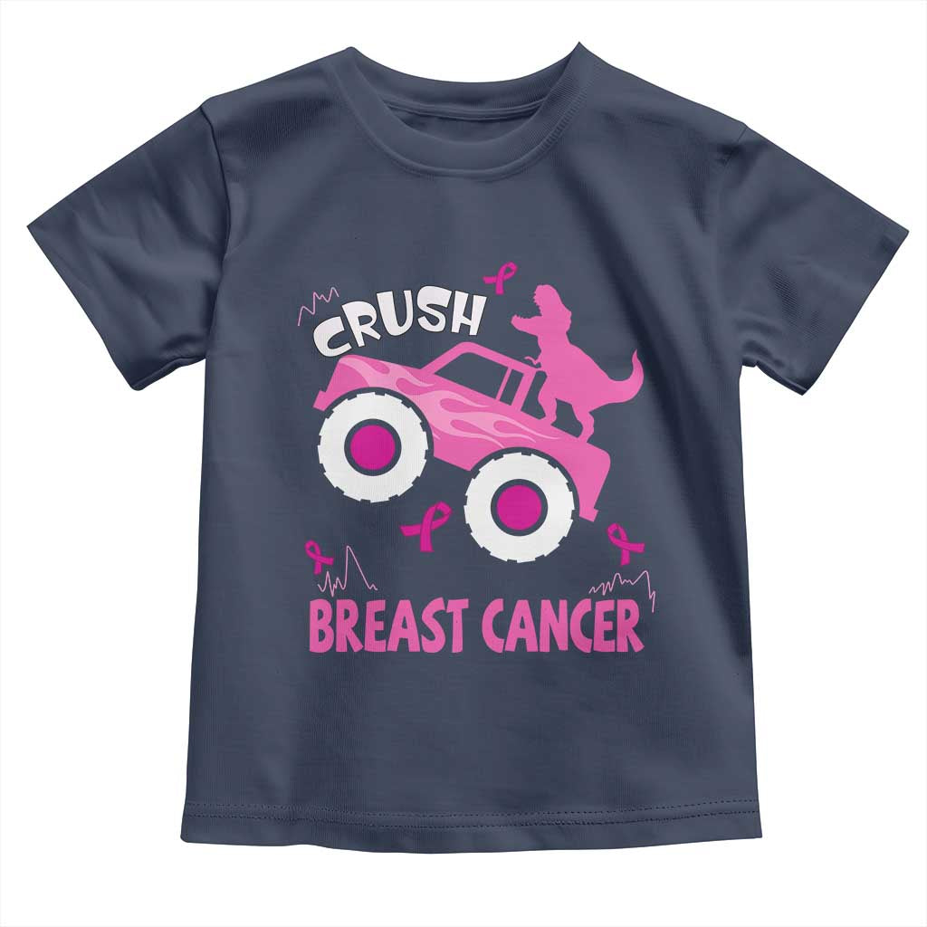 Crush Breast Cancer Support Toddler T Shirt Pink Ribbon Monster Truck Dinosaur