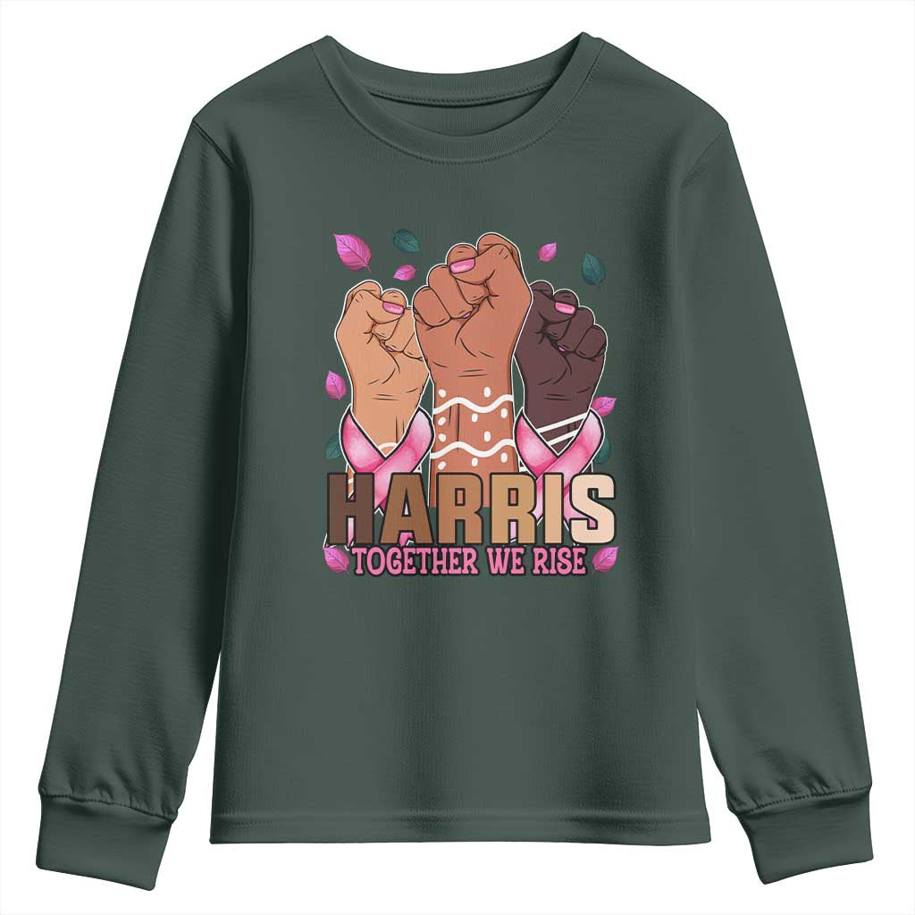 Breast Cancer Support Month Kamala Harris Youth Sweatshirt In October We Wear Pink 2024 Together We Rise