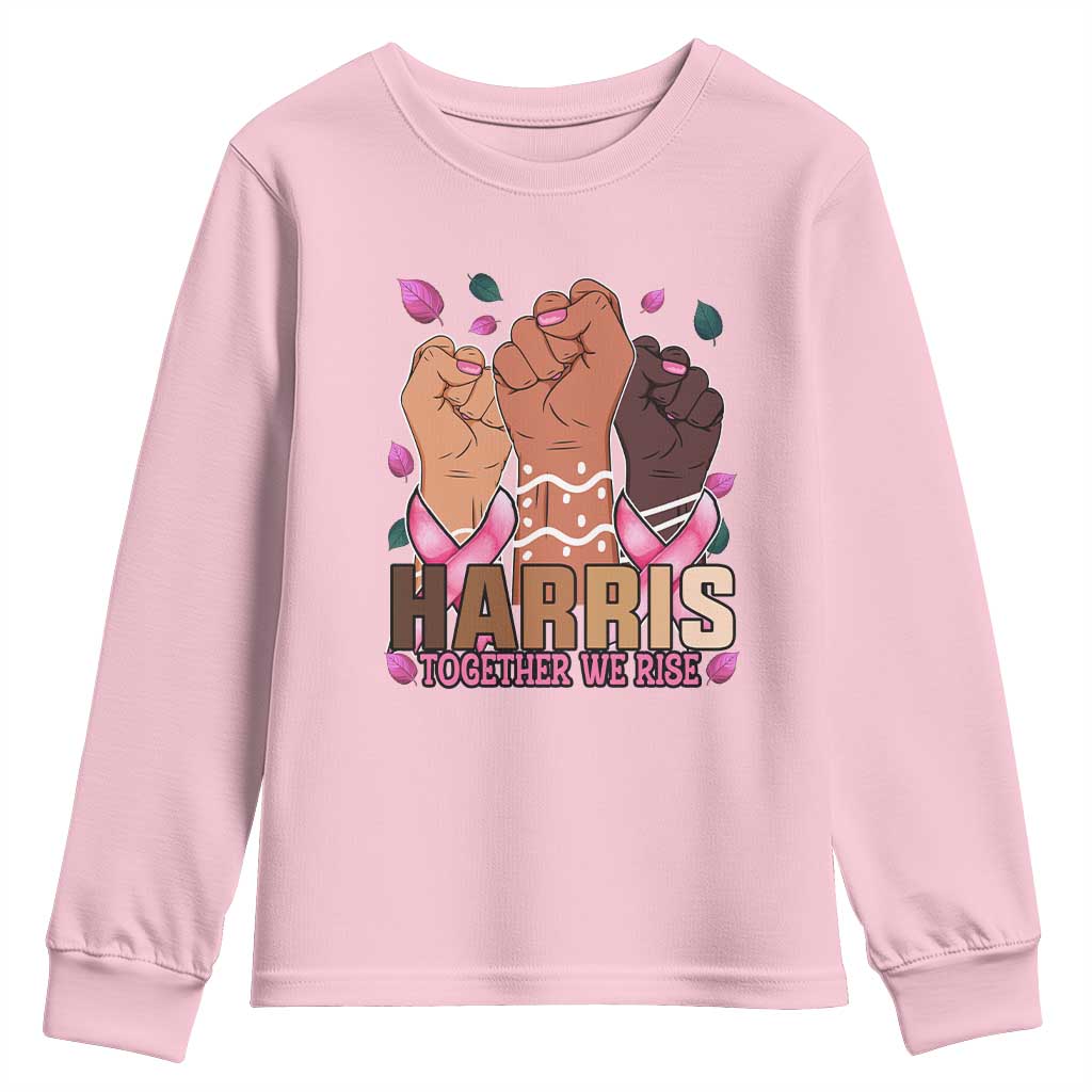 Breast Cancer Support Month Kamala Harris Youth Sweatshirt In October We Wear Pink 2024 Together We Rise