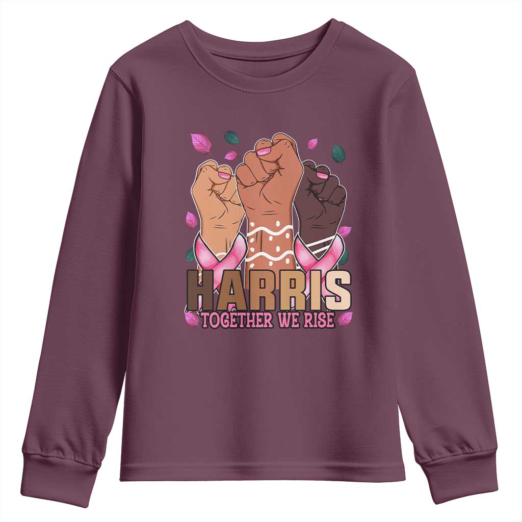 Breast Cancer Support Month Kamala Harris Youth Sweatshirt In October We Wear Pink 2024 Together We Rise
