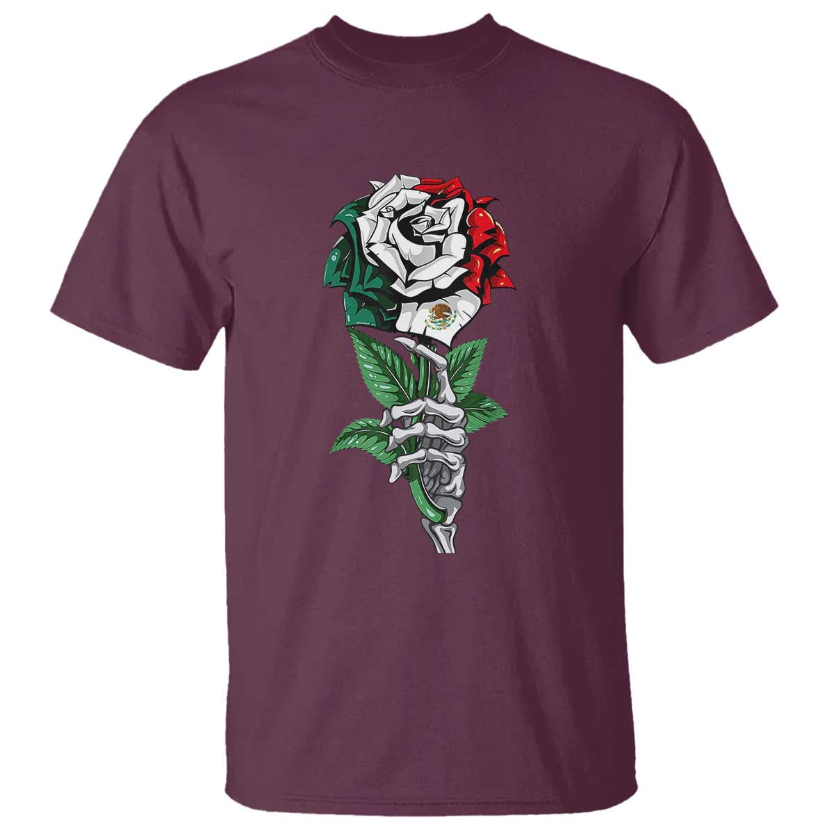 skeleton-hand-holding-mexico-flag-rose-t-shirt-dia-de-los-muertos