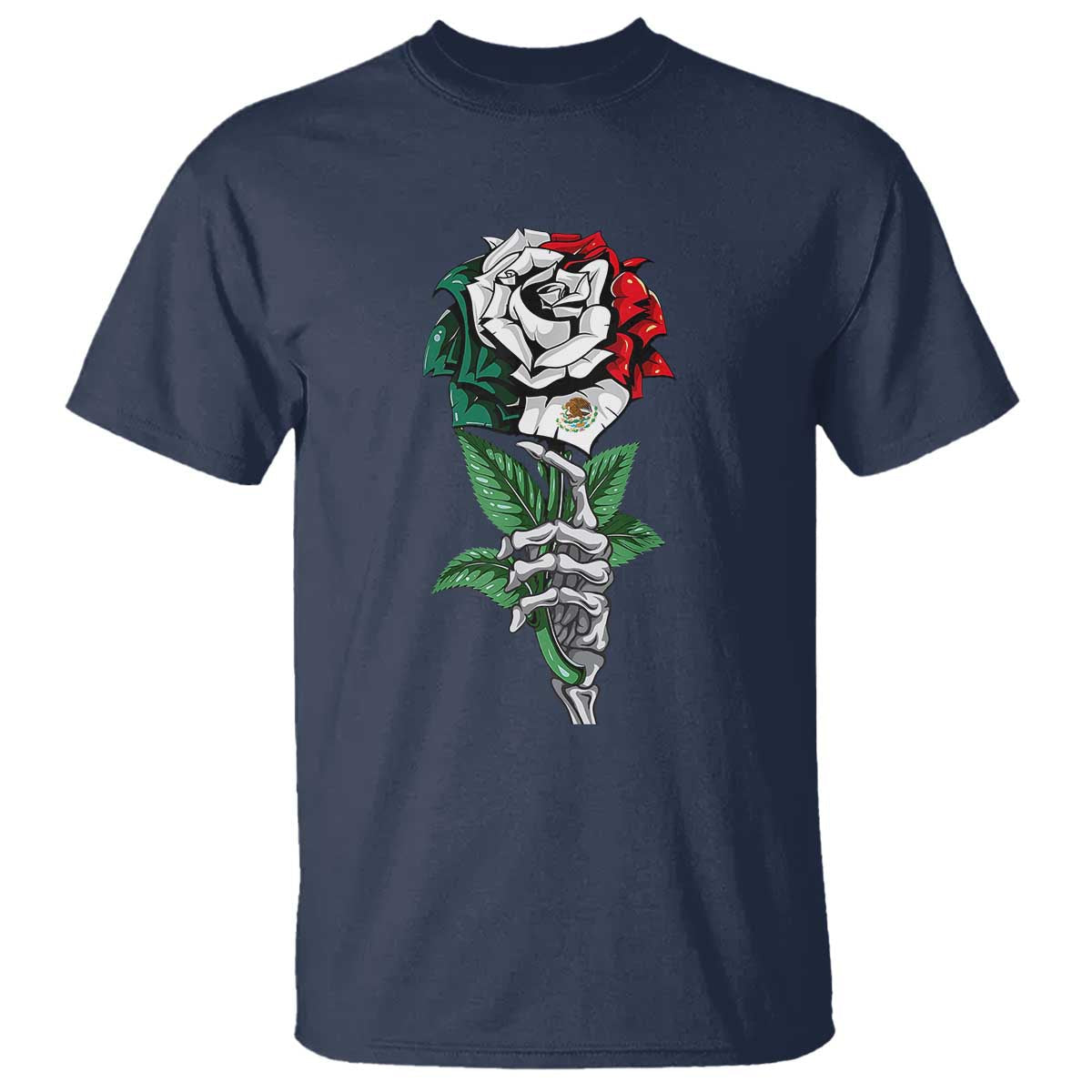skeleton-hand-holding-mexico-flag-rose-t-shirt-dia-de-los-muertos