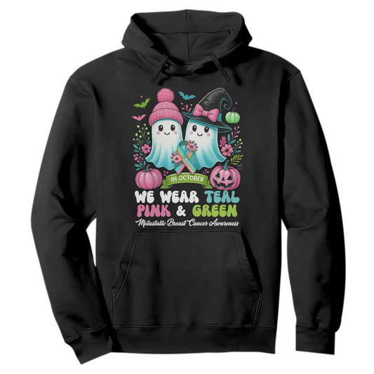 Metastatic Breast Cancer Support Ghost Hoodie Halloween Green Teal Pink Ribbon
