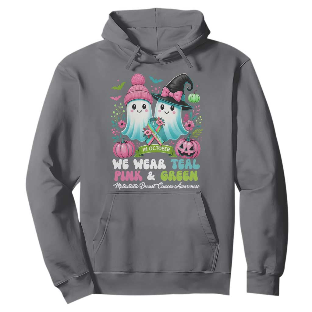 Metastatic Breast Cancer Support Ghost Hoodie Halloween Green Teal Pink Ribbon