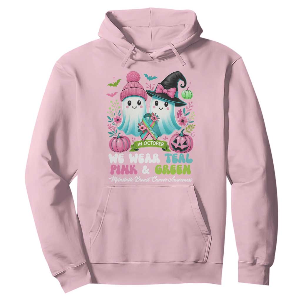 Metastatic Breast Cancer Support Ghost Hoodie Halloween Green Teal Pink Ribbon