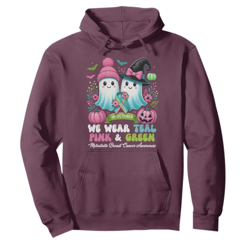 Metastatic Breast Cancer Support Ghost Hoodie Halloween Green Teal Pink Ribbon
