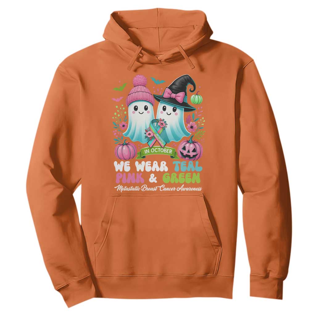 Metastatic Breast Cancer Support Ghost Hoodie Halloween Green Teal Pink Ribbon