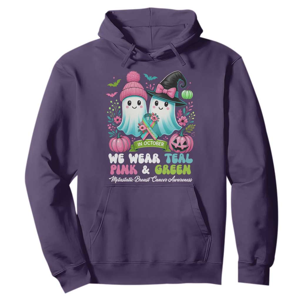Metastatic Breast Cancer Support Ghost Hoodie Halloween Green Teal Pink Ribbon