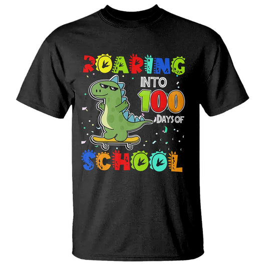 100-days-of-school-dinosaur-t-shirt-trex-dino-skateboard-skateboarding-boys-roaring-into-100th-day