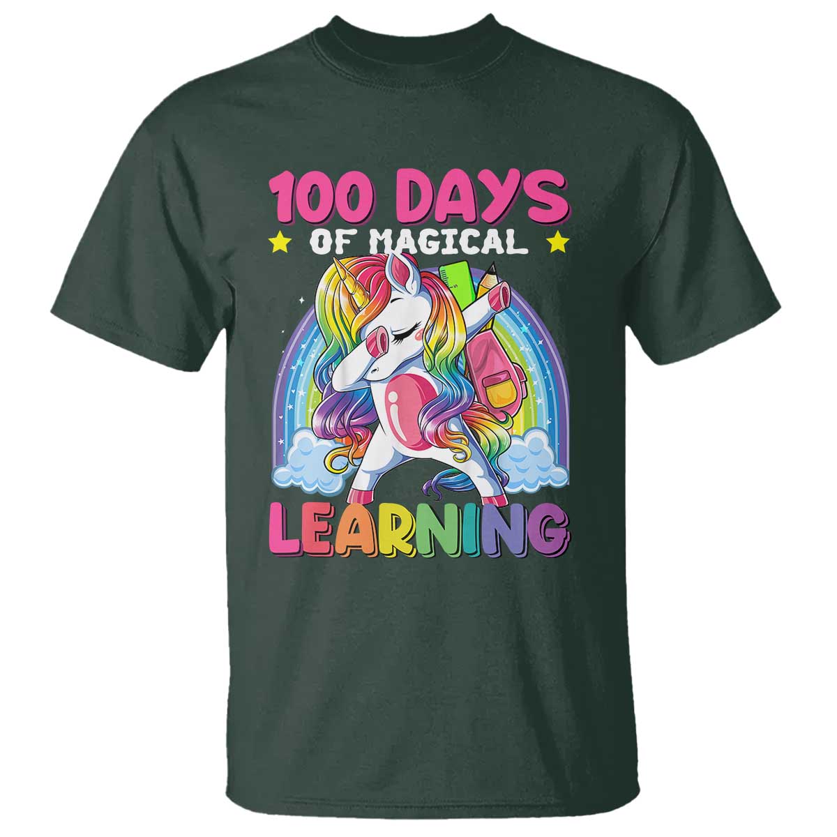 100-days-of-school-t-shirt-rainbow-dabbing-unicorn-magic-learning-girls-gift