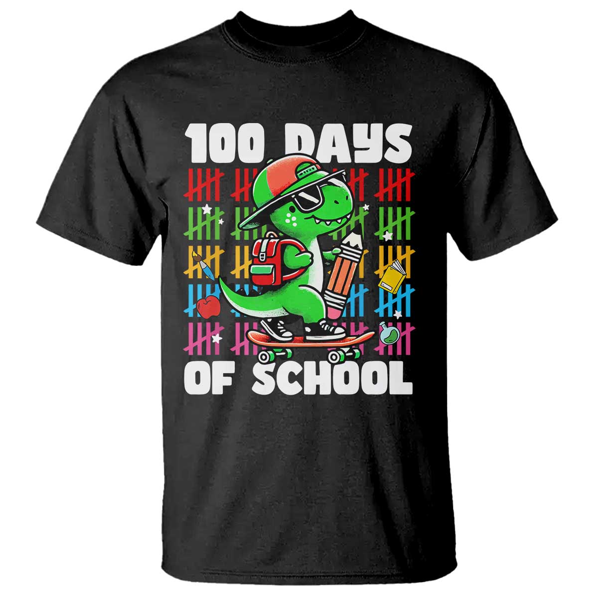 100-days-of-school-100th-day-dino-t-shirt-trex-dino-skateboard-skateboarding-boys-gift