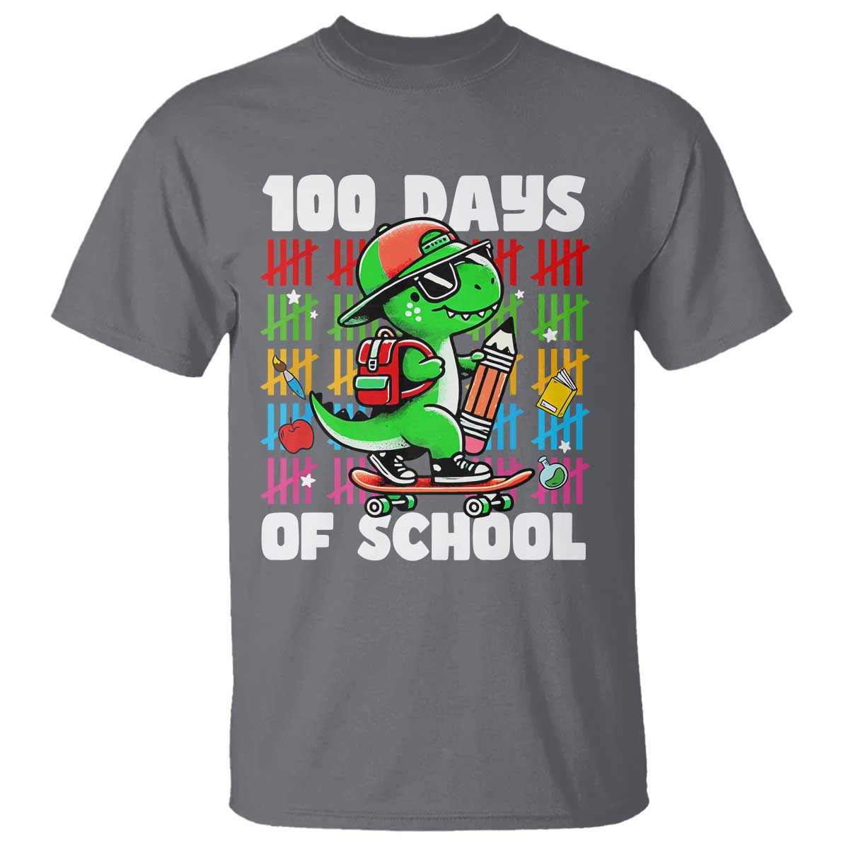 100-days-of-school-100th-day-dino-t-shirt-trex-dino-skateboard-skateboarding-boys-gift