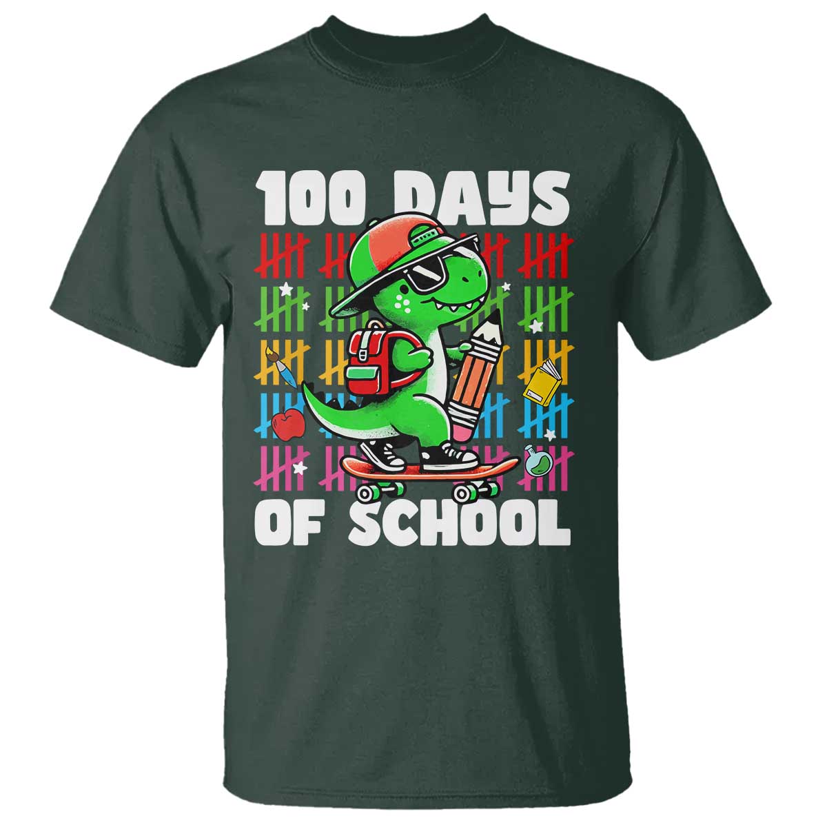 100-days-of-school-100th-day-dino-t-shirt-trex-dino-skateboard-skateboarding-boys-gift
