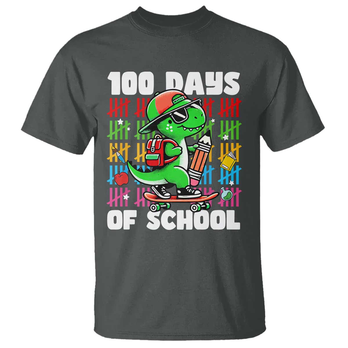 100-days-of-school-100th-day-dino-t-shirt-trex-dino-skateboard-skateboarding-boys-gift