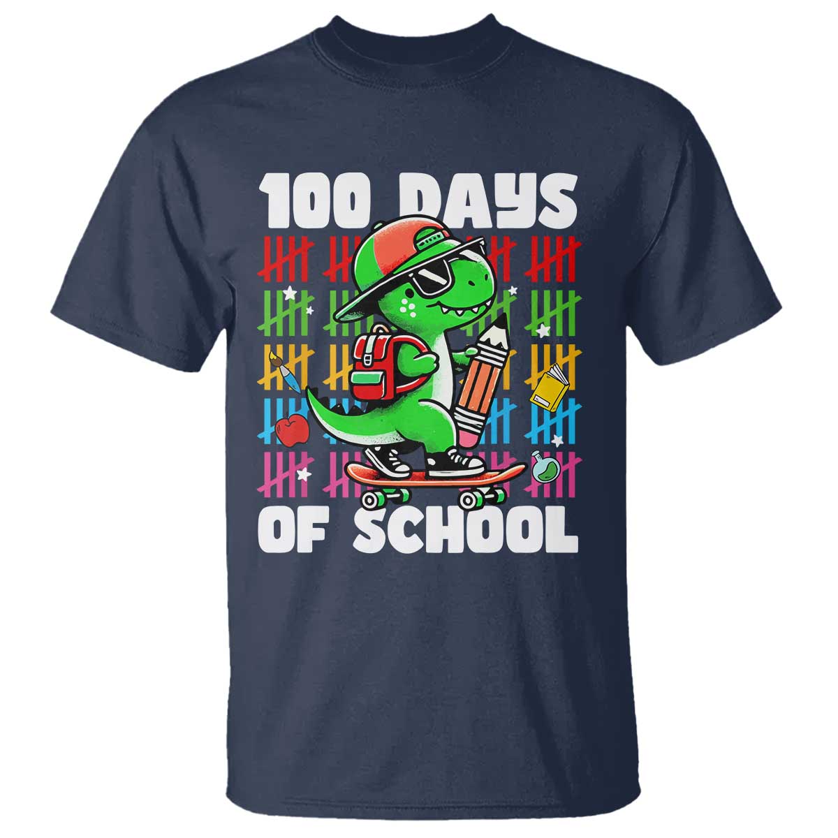100-days-of-school-100th-day-dino-t-shirt-trex-dino-skateboard-skateboarding-boys-gift