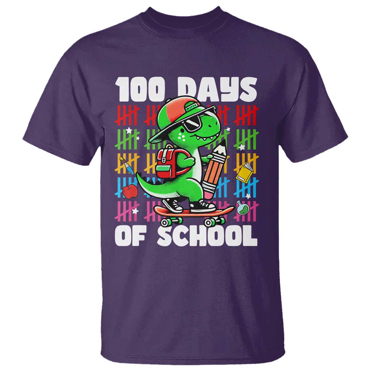 100-days-of-school-100th-day-dino-t-shirt-trex-dino-skateboard-skateboarding-boys-gift