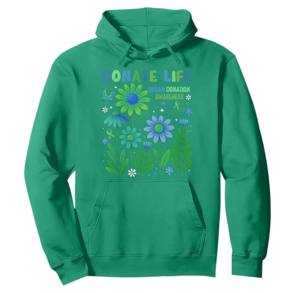 Organ Donation Support Hoodie Green Ribbon Donate Life Floral