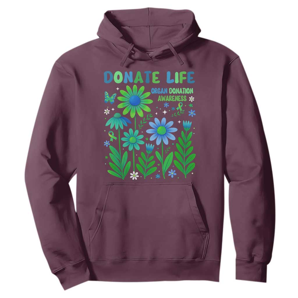 Organ Donation Support Hoodie Green Ribbon Donate Life Floral