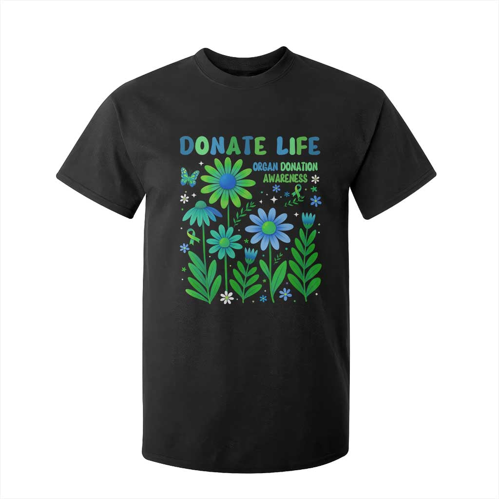 Organ Donation Support T Shirt For Kid Green Ribbon Donate Life Floral