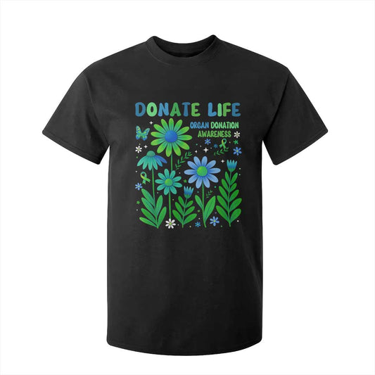 Organ Donation Support T Shirt For Kid Green Ribbon Donate Life Floral