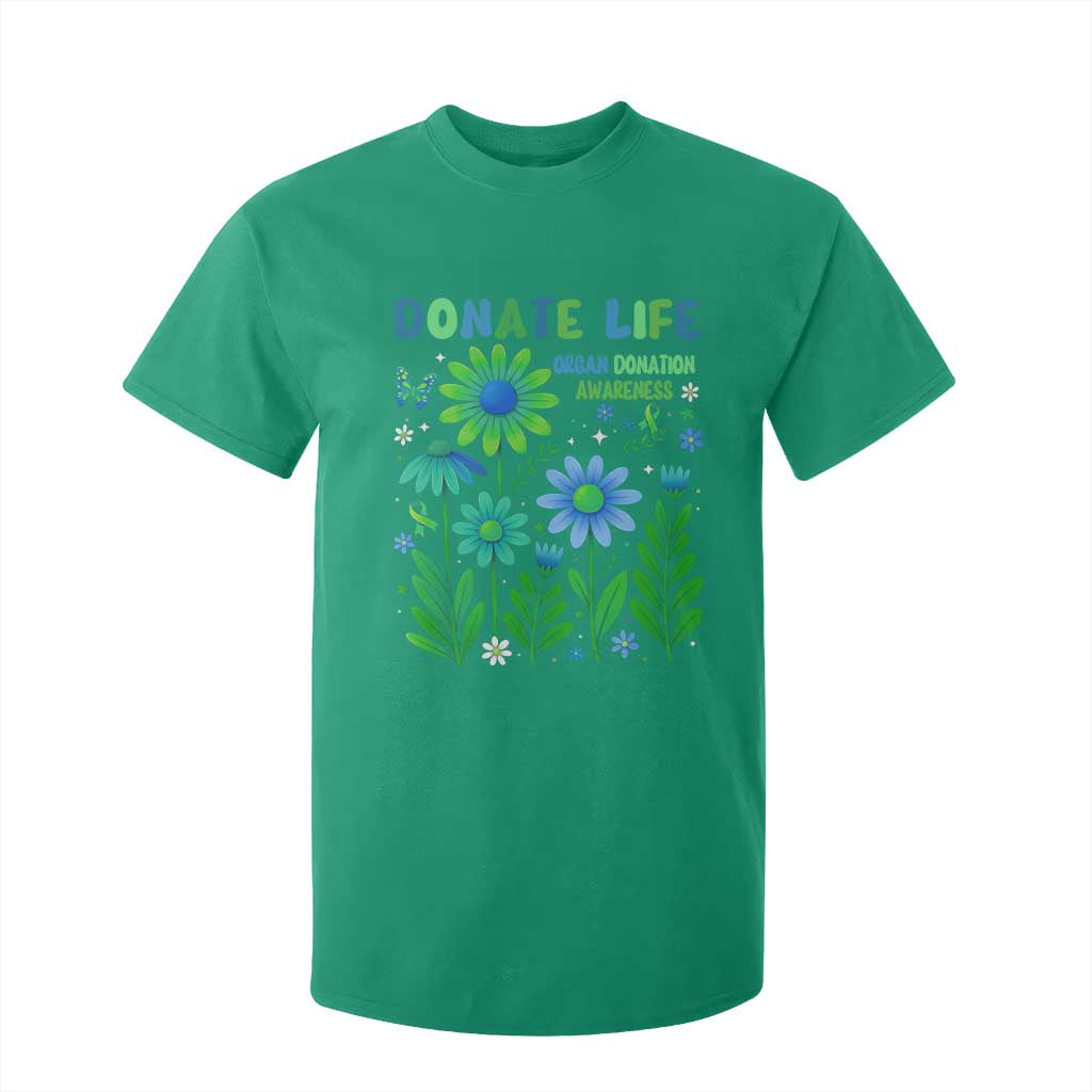 Organ Donation Support T Shirt For Kid Green Ribbon Donate Life Floral