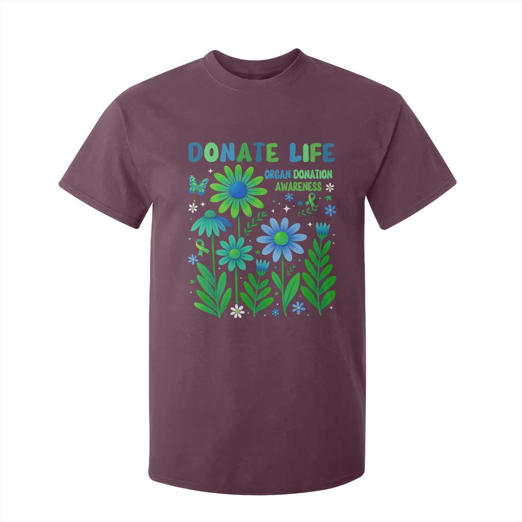 Organ Donation Support T Shirt For Kid Green Ribbon Donate Life Floral