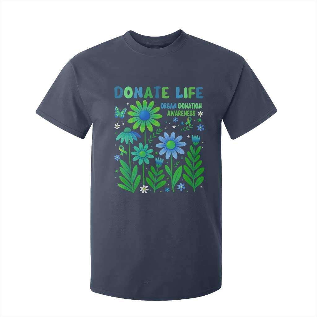 Organ Donation Support T Shirt For Kid Green Ribbon Donate Life Floral