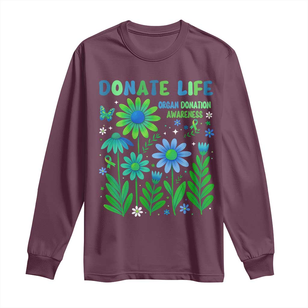 Organ Donation Support Long Sleeve Shirt Green Ribbon Donate Life Floral