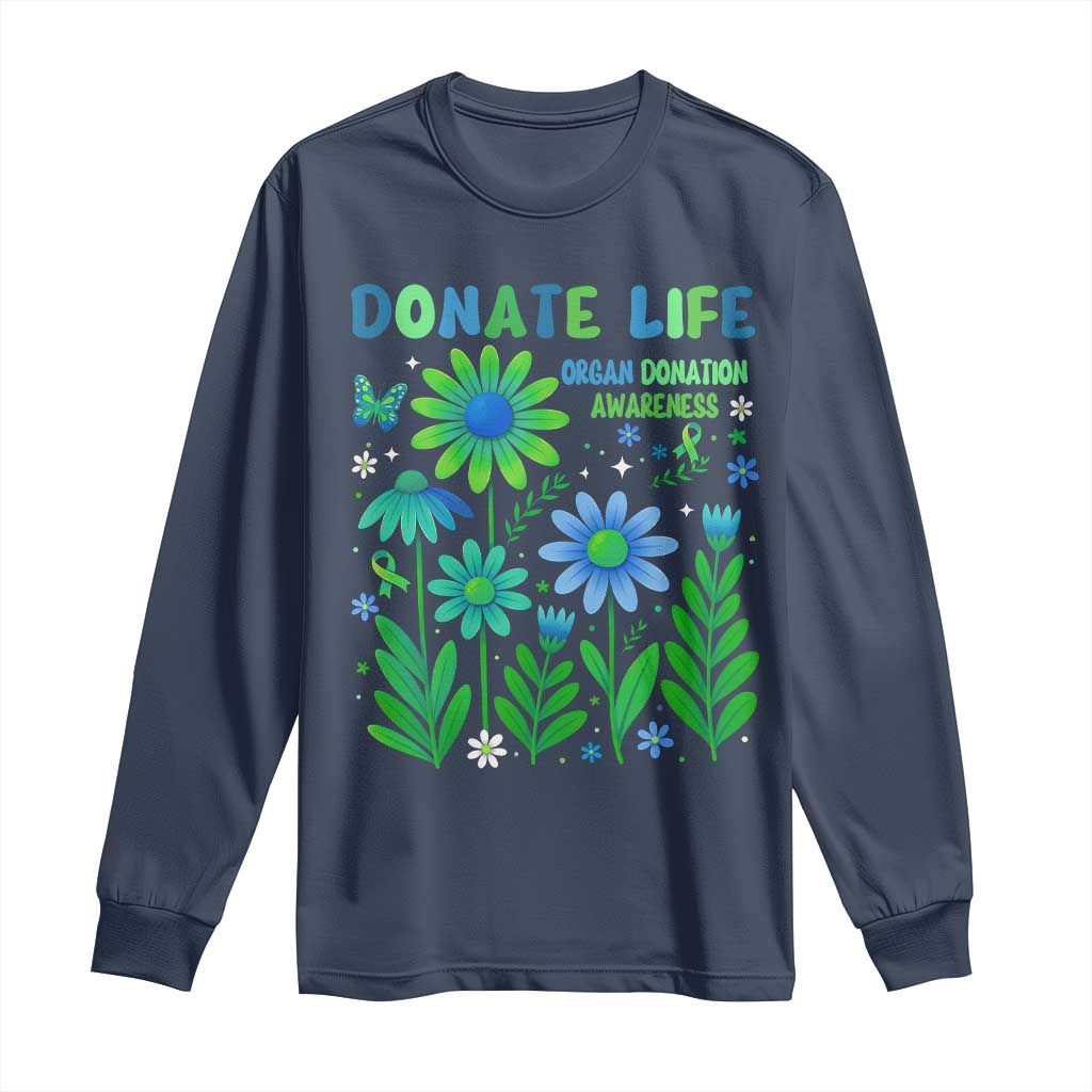 Organ Donation Support Long Sleeve Shirt Green Ribbon Donate Life Floral