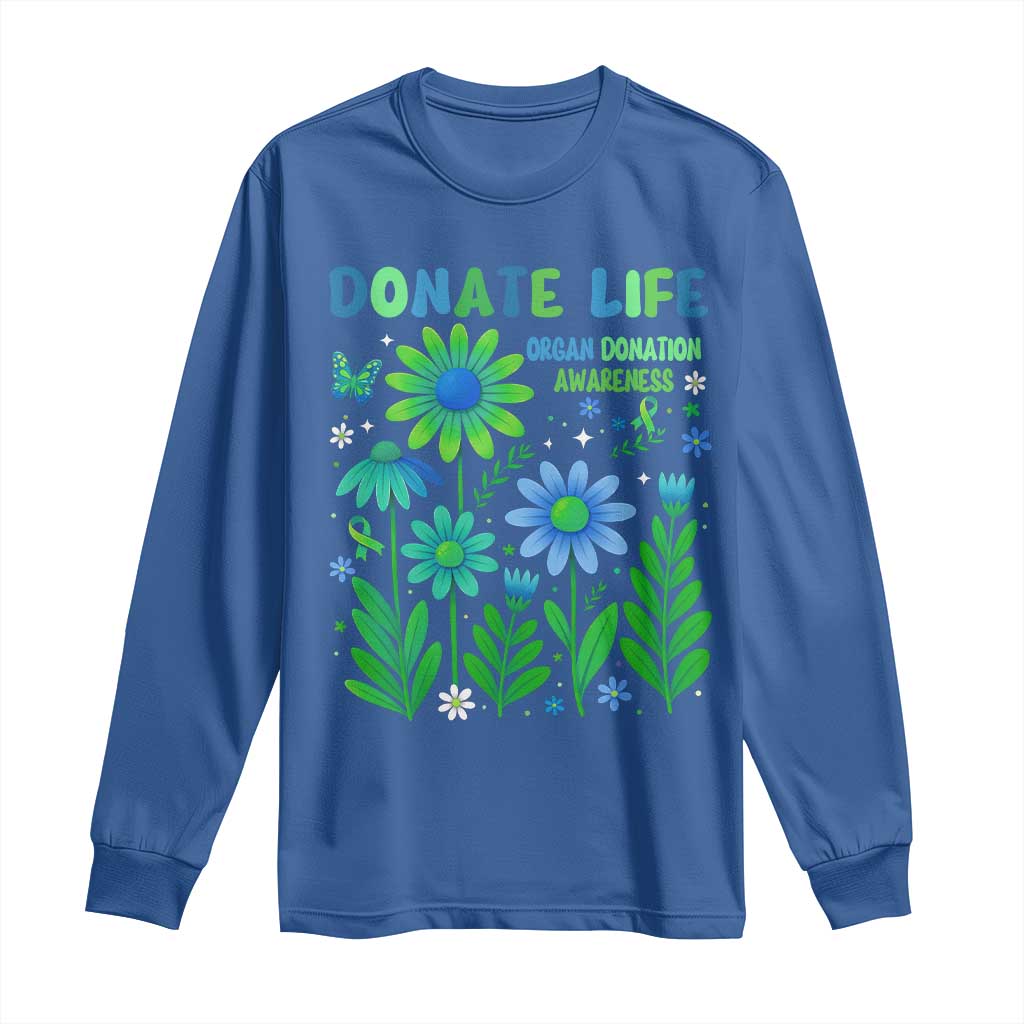 Organ Donation Support Long Sleeve Shirt Green Ribbon Donate Life Floral
