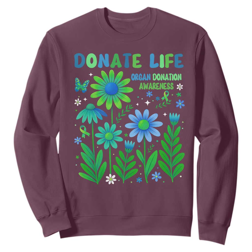 Organ Donation Support Sweatshirt Green Ribbon Donate Life Floral