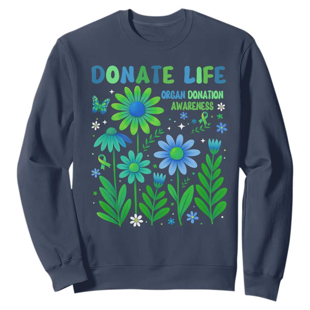 Organ Donation Support Sweatshirt Green Ribbon Donate Life Floral