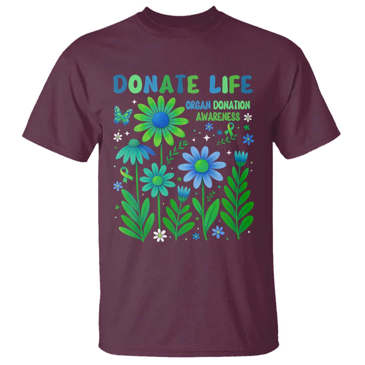 Organ Donation Support T Shirt Green Ribbon Donate Life Floral