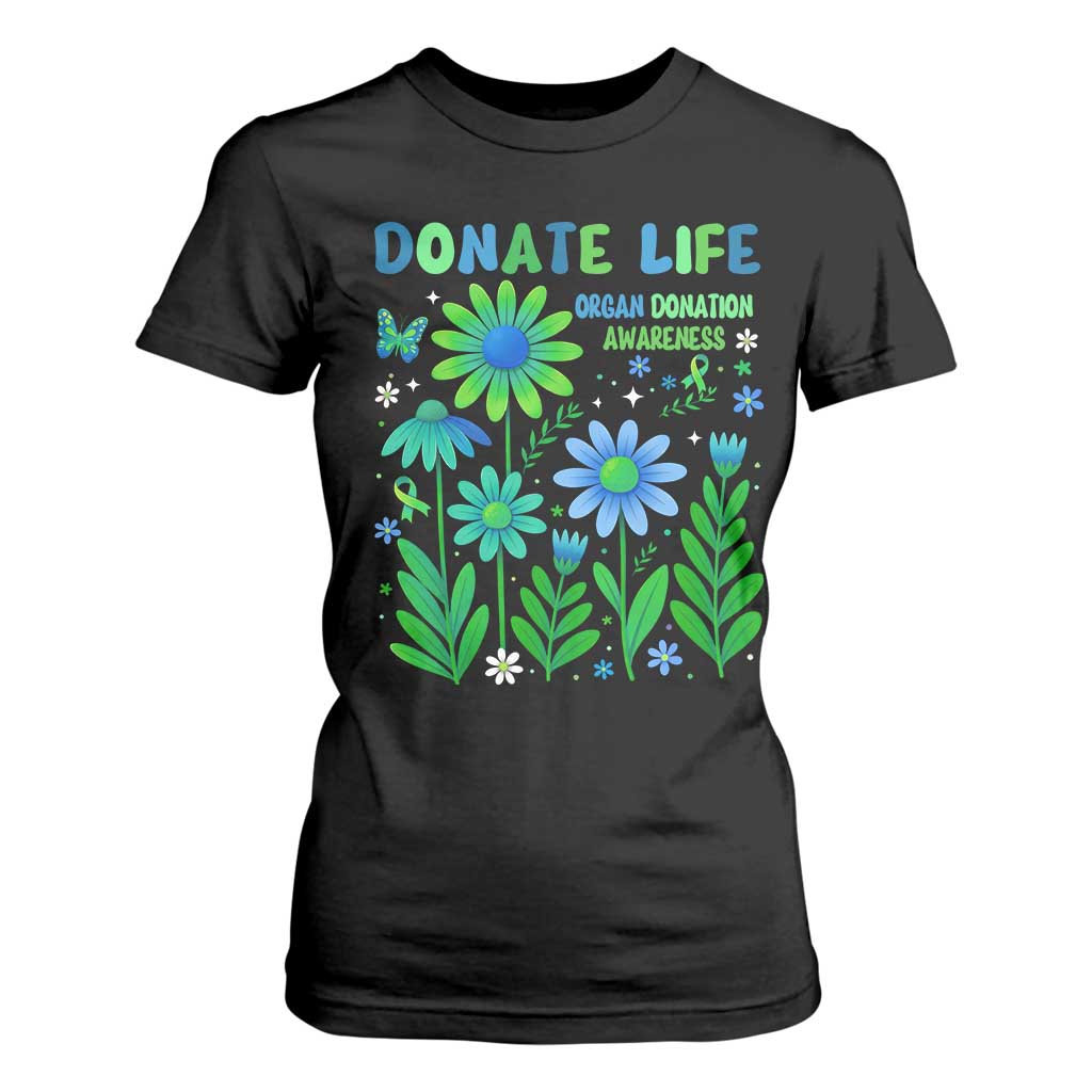 Organ Donation Support T Shirt For Women Green Ribbon Donate Life Floral