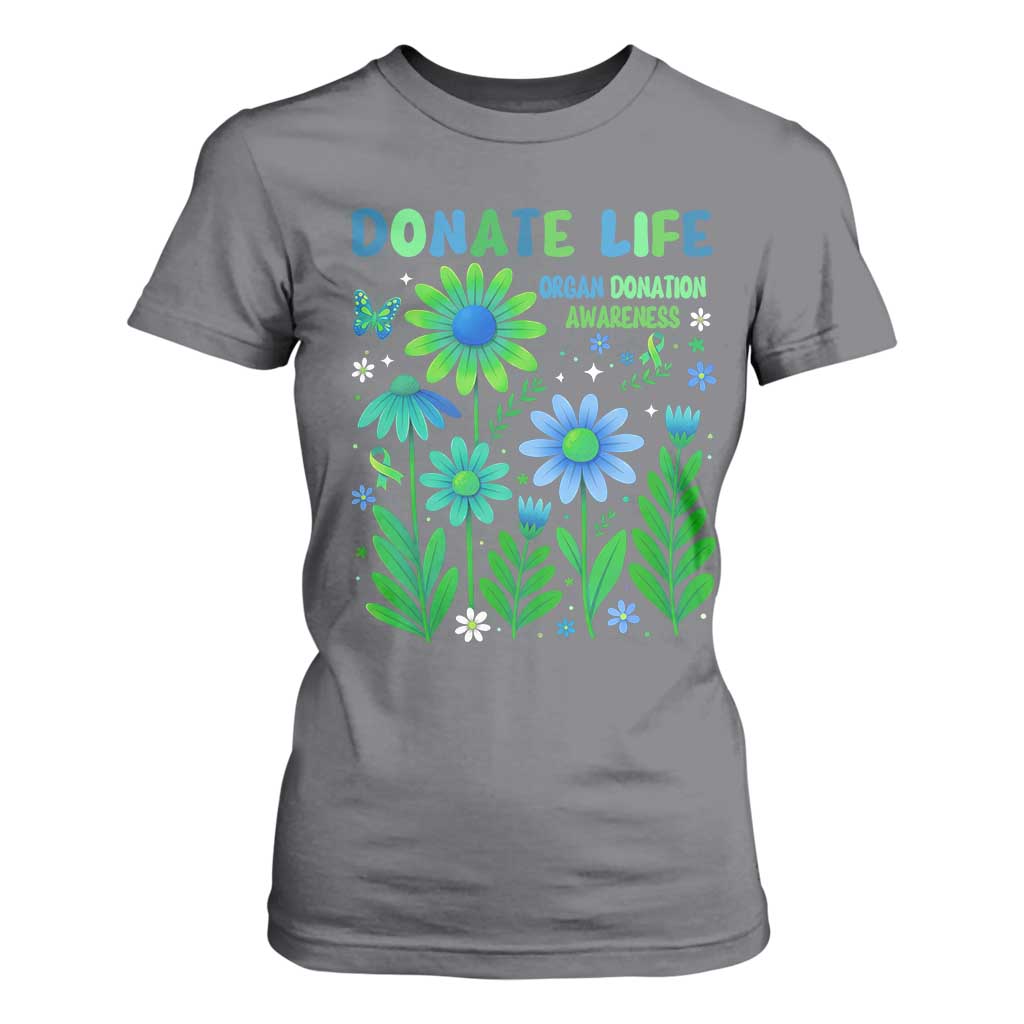 Organ Donation Support T Shirt For Women Green Ribbon Donate Life Floral
