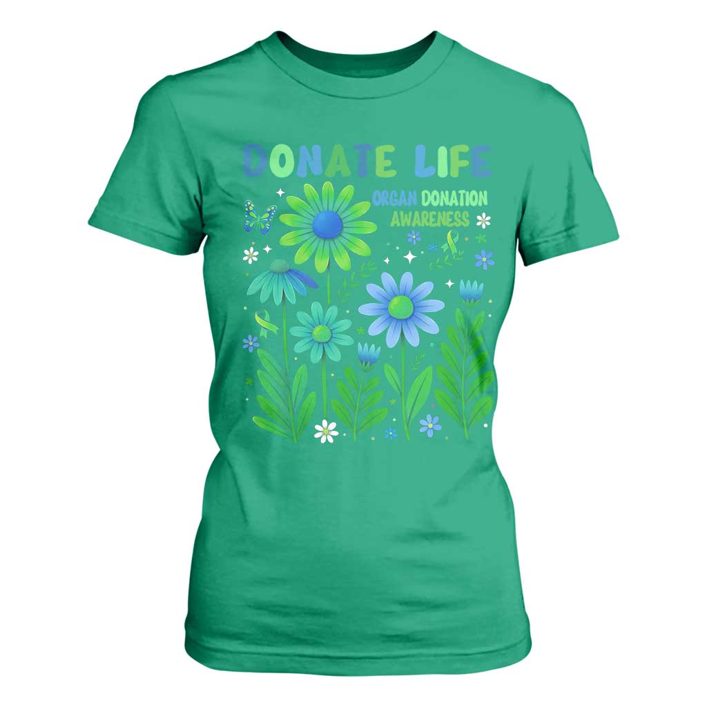 Organ Donation Support T Shirt For Women Green Ribbon Donate Life Floral