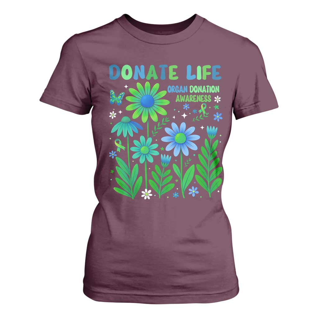 Organ Donation Support T Shirt For Women Green Ribbon Donate Life Floral