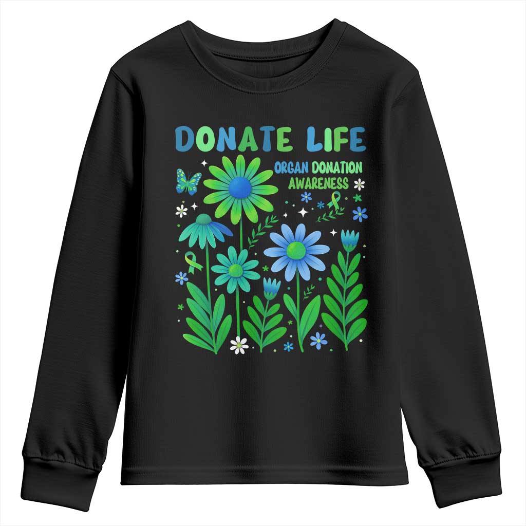 Organ Donation Support Youth Sweatshirt Green Ribbon Donate Life Floral
