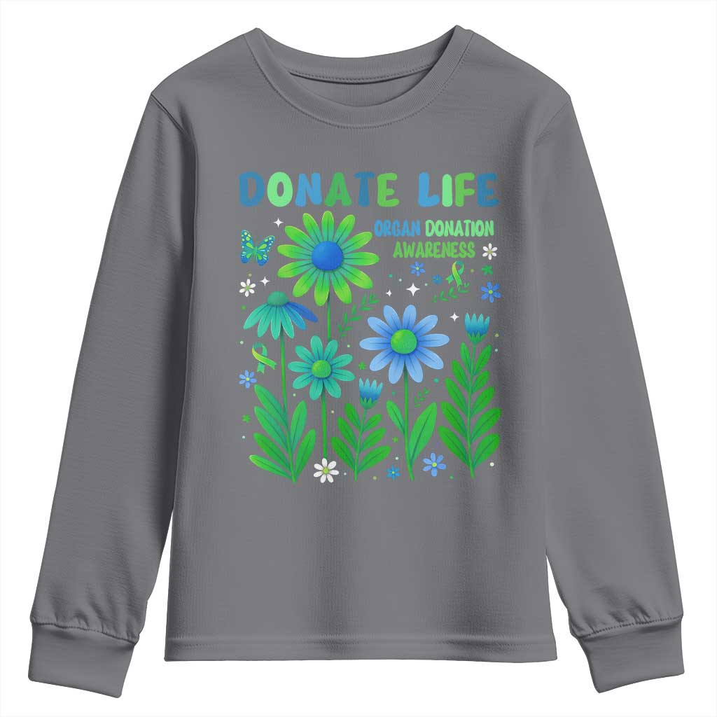 Organ Donation Support Youth Sweatshirt Green Ribbon Donate Life Floral