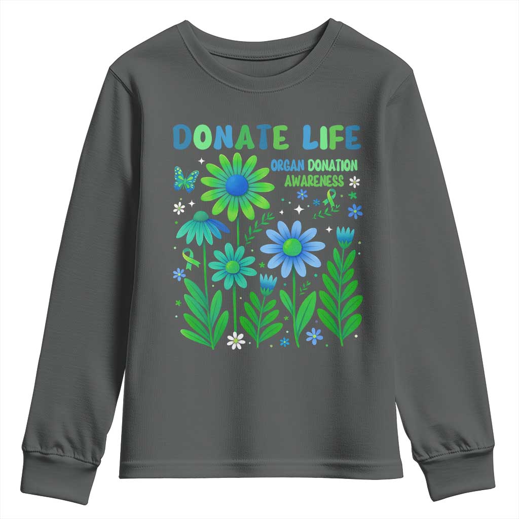 Organ Donation Support Youth Sweatshirt Green Ribbon Donate Life Floral