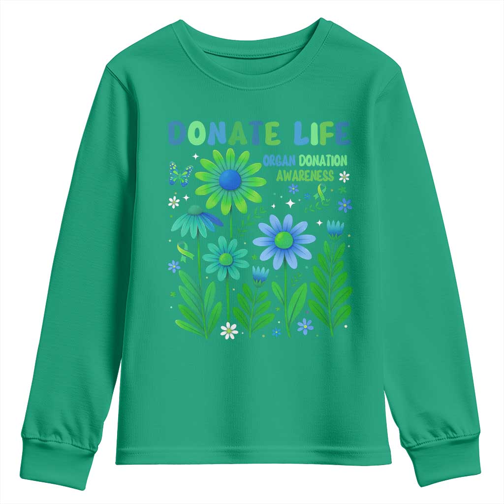 Organ Donation Support Youth Sweatshirt Green Ribbon Donate Life Floral